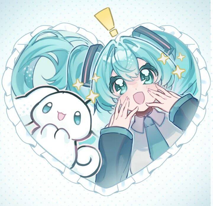 Hatsune Miku pfp Profile Picture with Green Hair and Cute Friend
