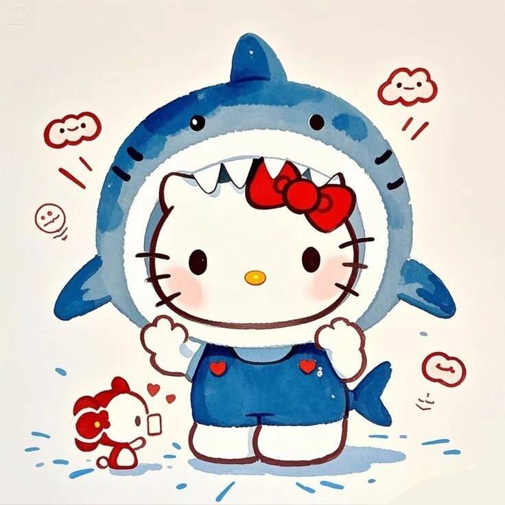 Funny Hello Kitty pfp Profile Picture in Shark Costume
