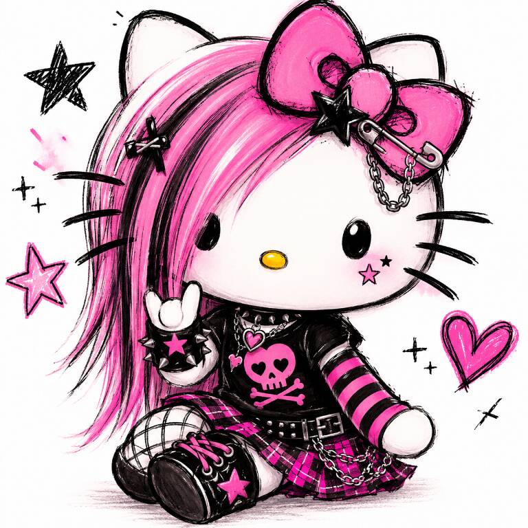 Stylish Hello Kitty pfp Profile Picture with Pink Hair and Stars