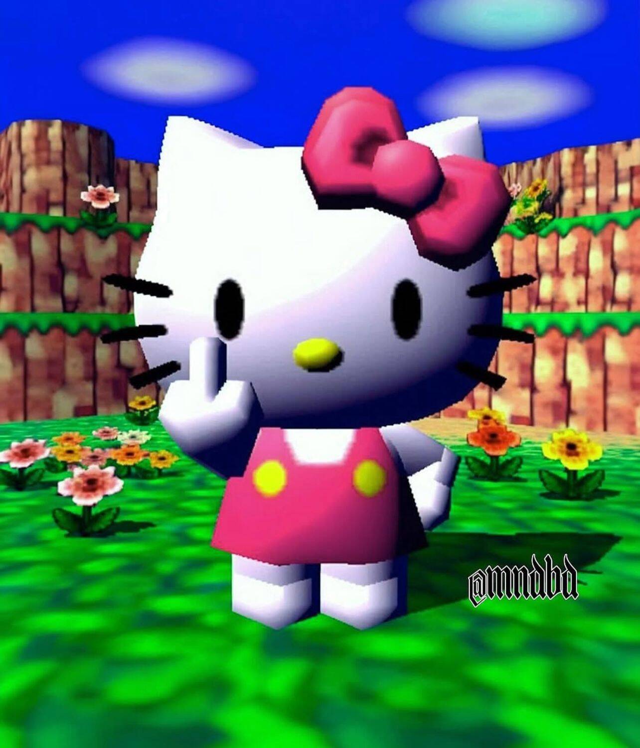 Funny Hello Kitty pfp Profile Picture with Peace Sign Finger