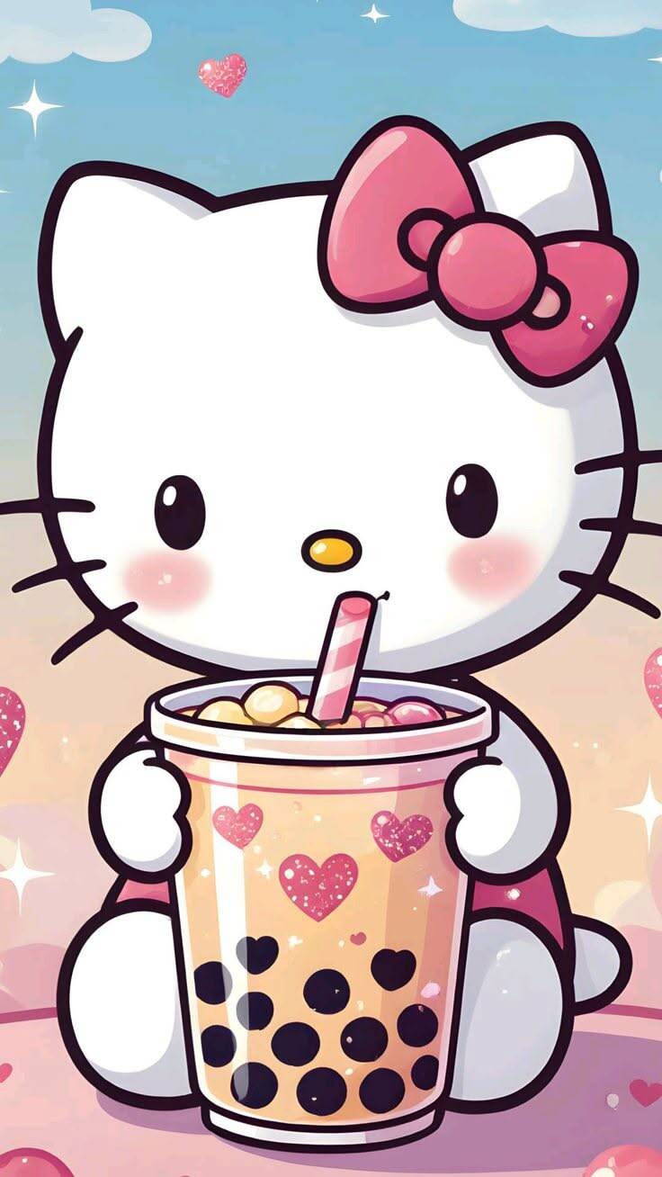 Cute Hello Kitty pfp Profile Picture with Colorful Drink