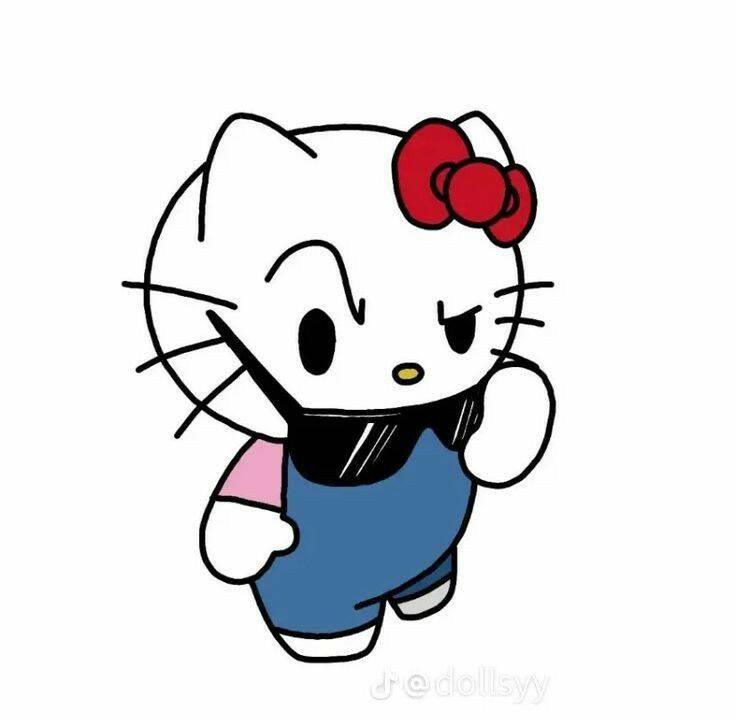 Stylish Hello Kitty pfp Profile Picture in Jumpsuit with Red Bow