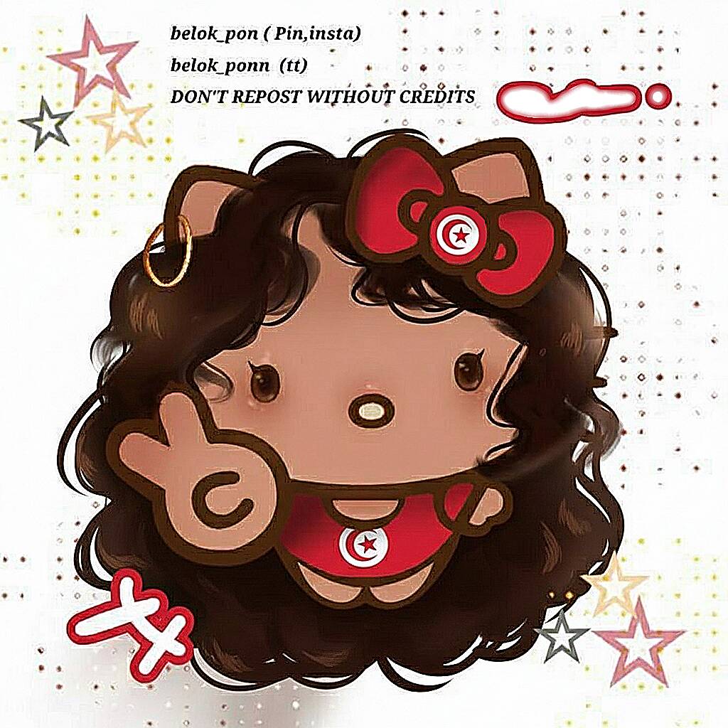Cute Hello Kitty pfp Profile Picture with Curly Hair and Red Bow