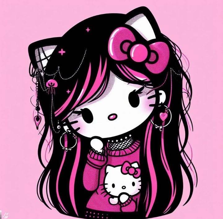 Stylish Hello Kitty pfp Profile Picture with Pink Hair and Bow
