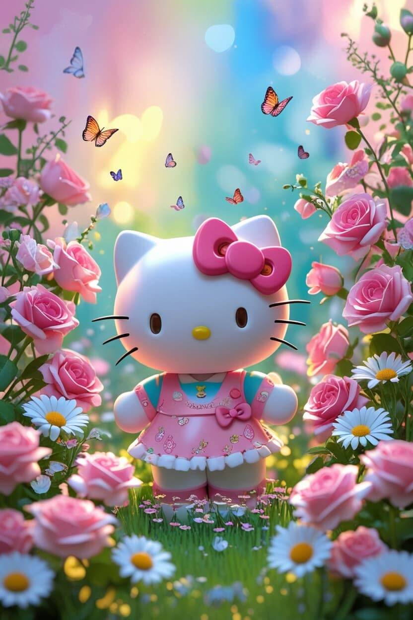 Pretty Hello Kitty pfp Profile Picture among Colorful Flowers