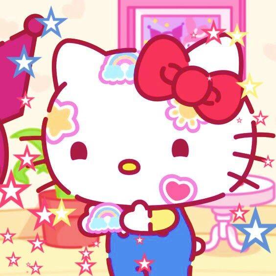 Cute Hello Kitty pfp Profile Picture with Colorful Stars