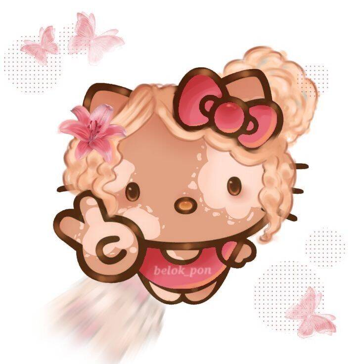 Pretty Hello Kitty pfp Profile Picture with Curly Hair and Pink Bow