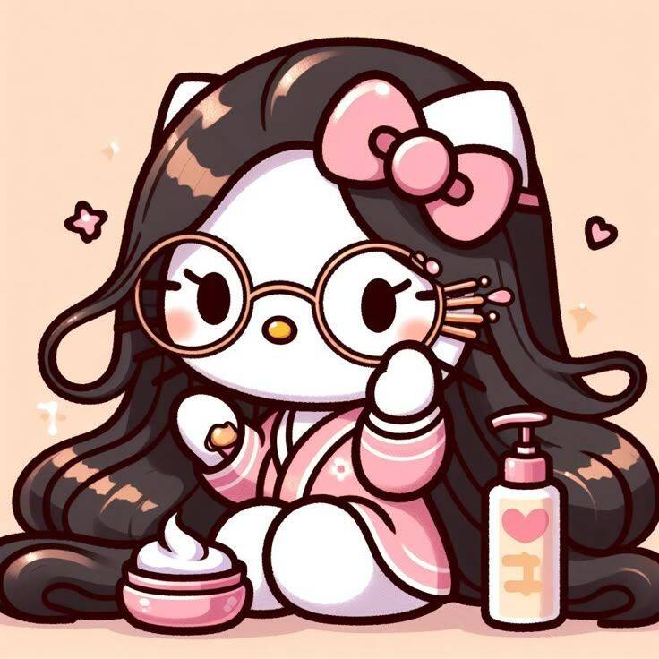 Cute Hello Kitty pfp Profile Picture with Glasses and Long Hair