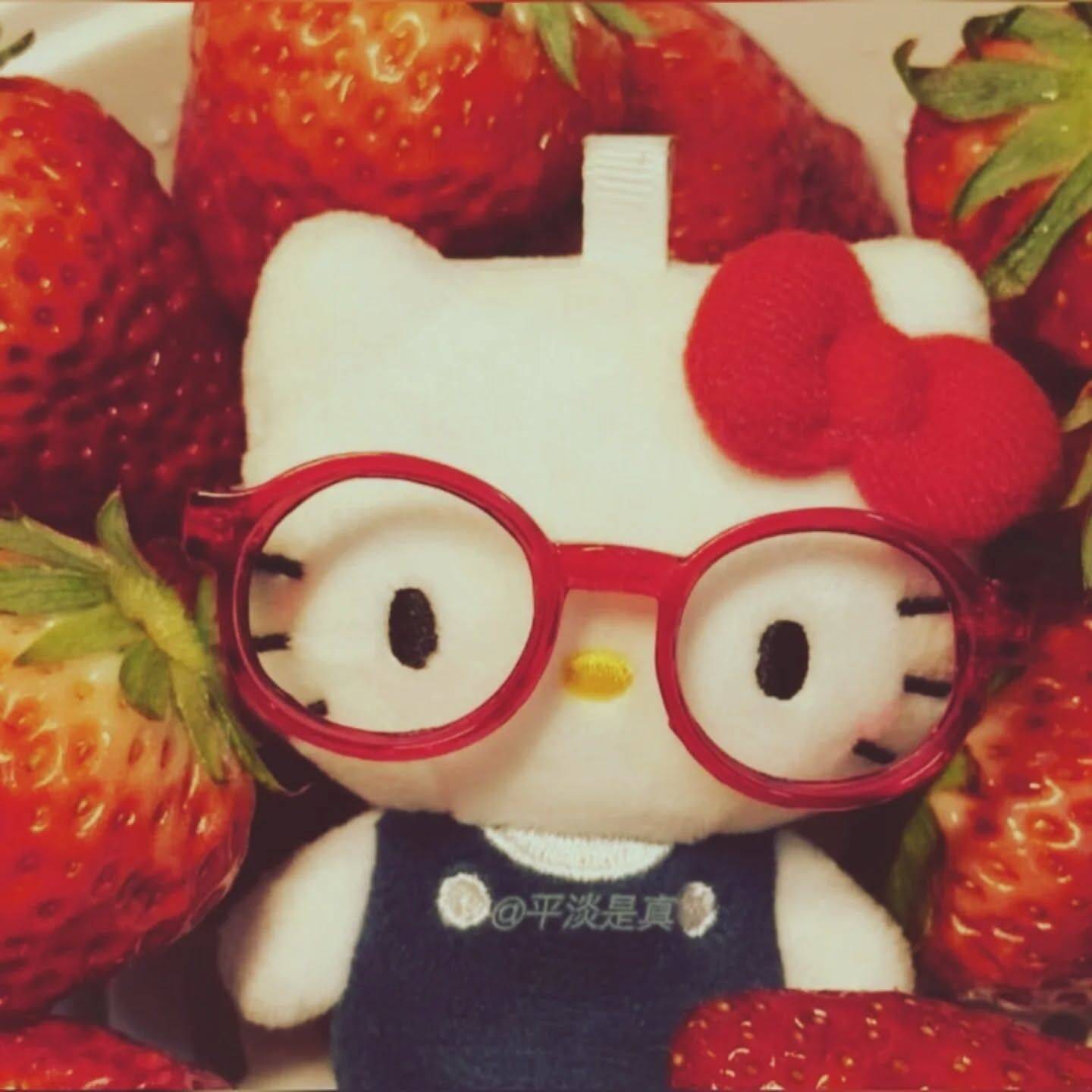 Funny Hello Kitty pfp Profile Picture with Glasses and Strawberries