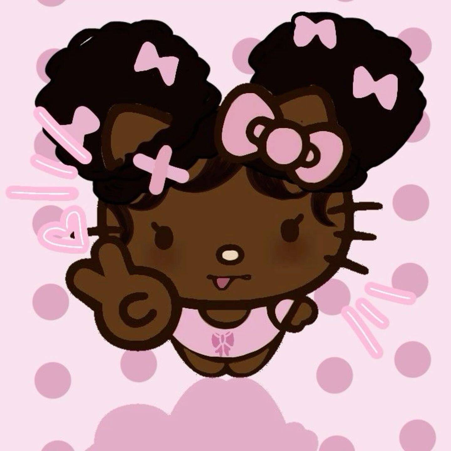 Cute Hello Kitty pfp Profile Picture with Curly Hair and Bows