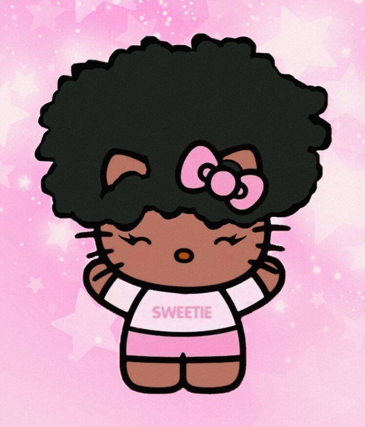 Cute Hello Kitty pfp Profile Picture with Curly Hair and Pink Bow