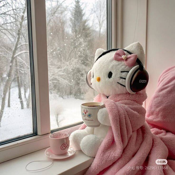 Cozy Hello Kitty pfp Profile Picture with Headphones