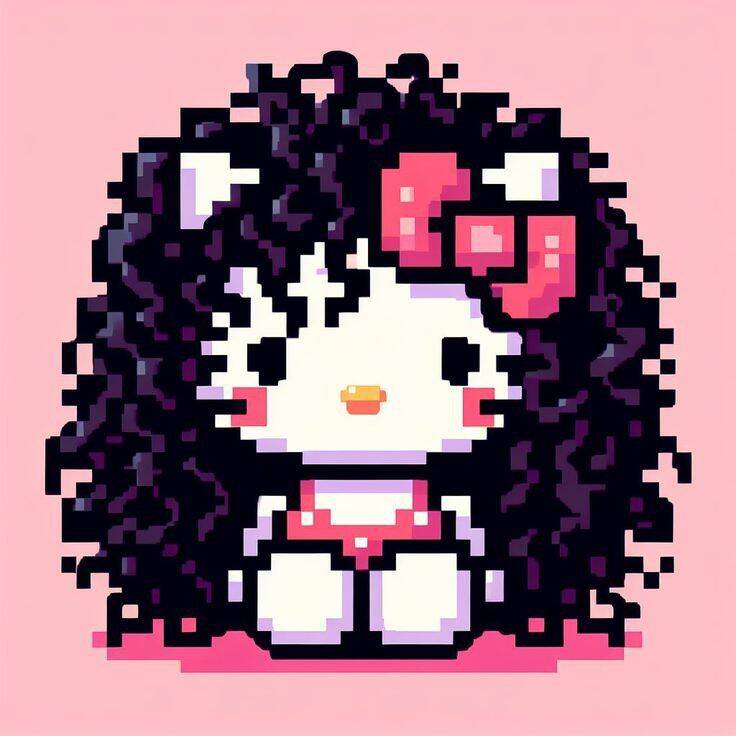 Cute Hello Kitty pfp Profile Picture with Curly Hair and Pink Bow