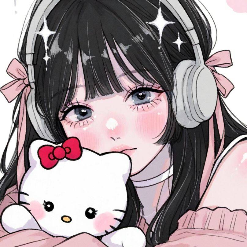 Cute Hello Kitty pfp Profile Picture with Headphones