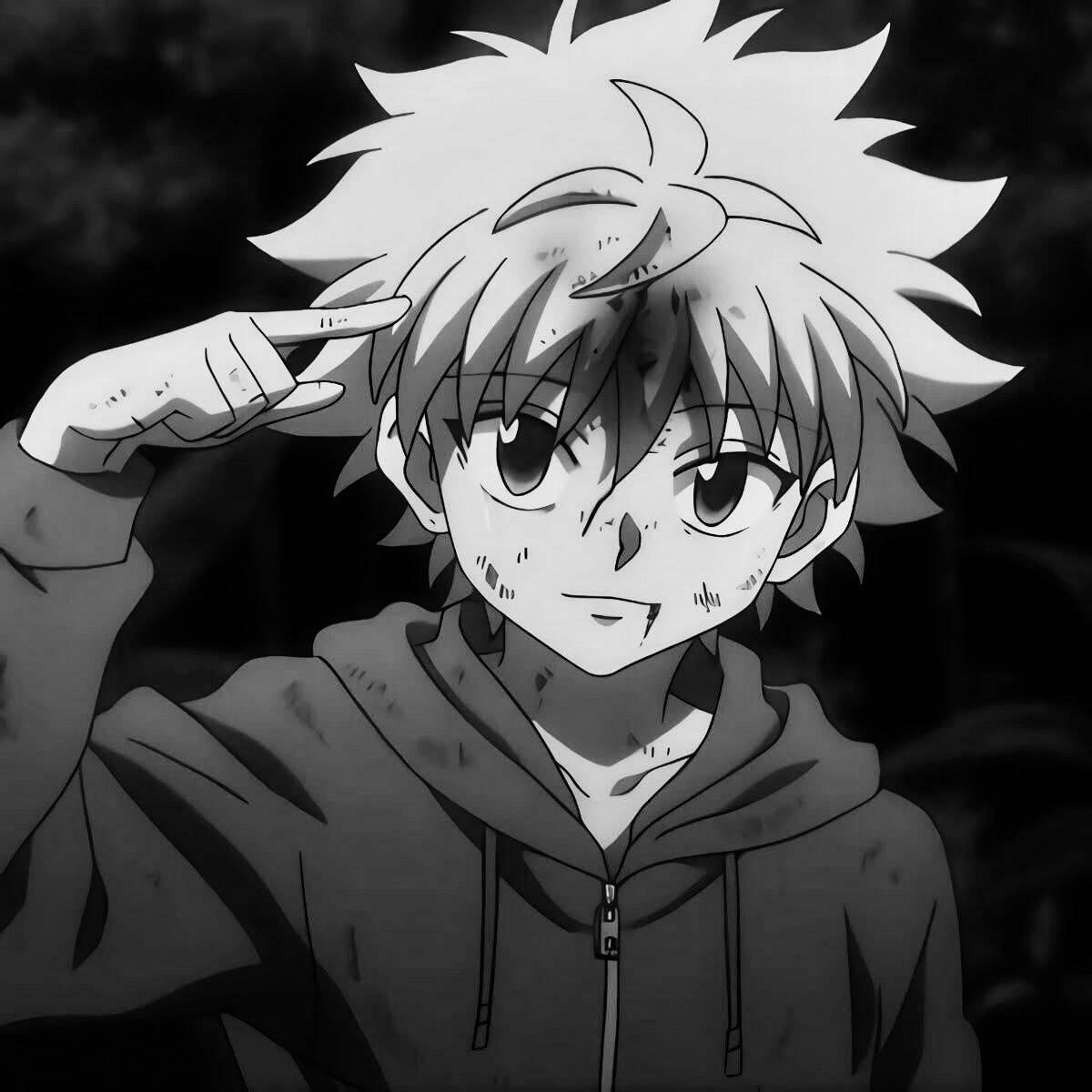 Killua pfp Profile Picture in Black and White with Smile