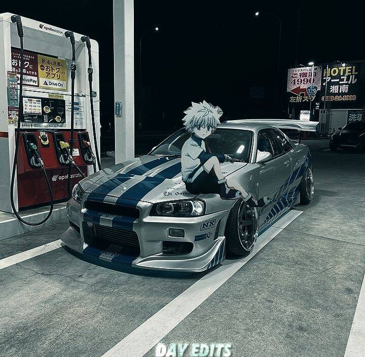 Purple pfp Profile Picture of Killua Sitting in Sports Car