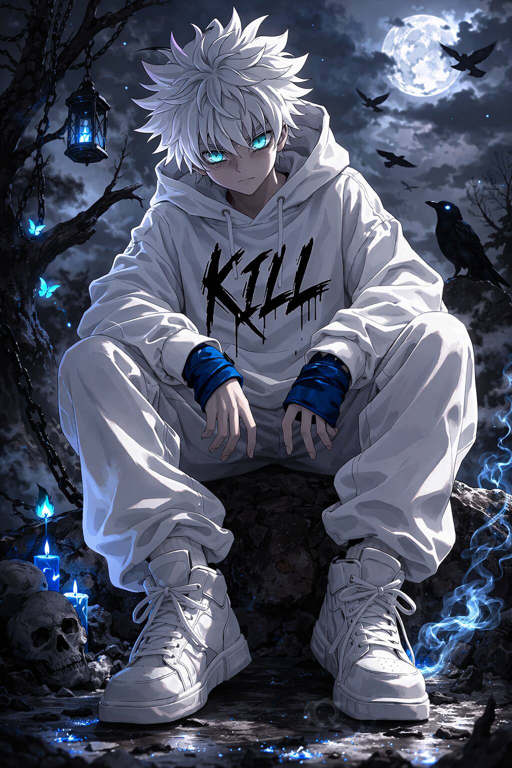 Killua pfp Profile Picture with Blue Eyes and White Hair