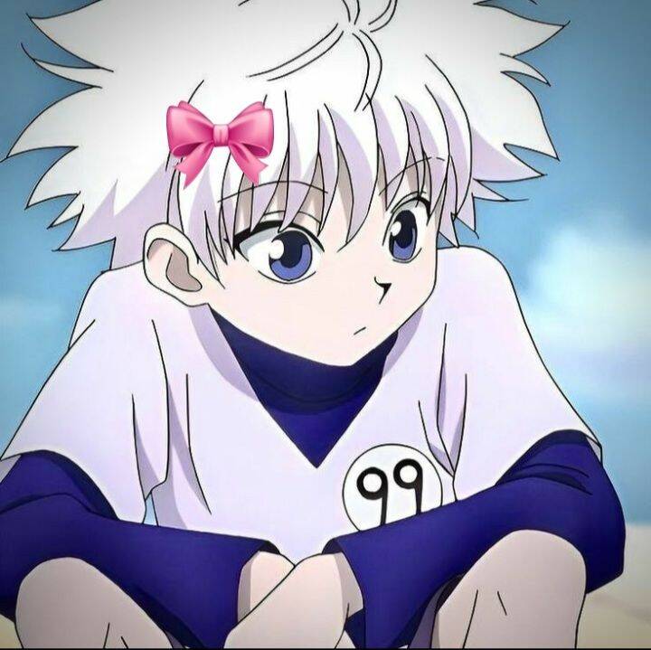 Purple pfp Profile Picture of Killua with Pink Bow