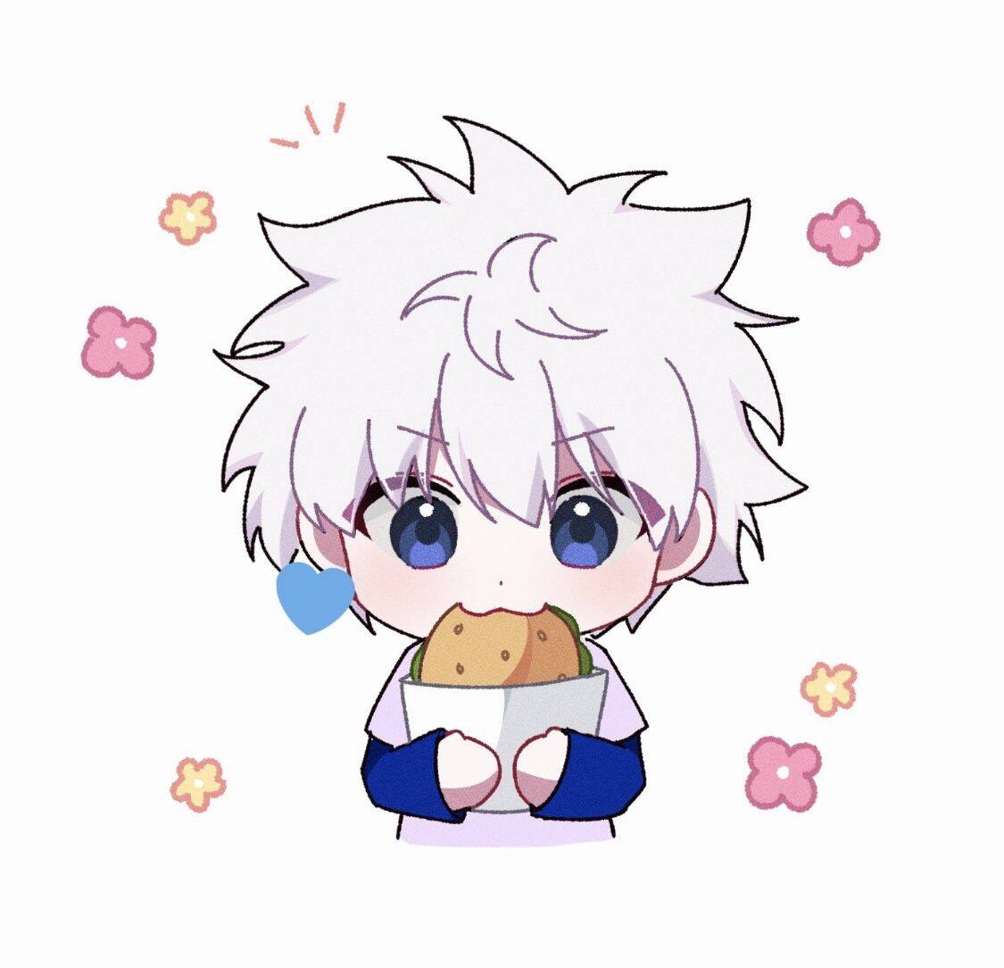 Purple pfp Profile Picture of Killua with Potato and Flowers