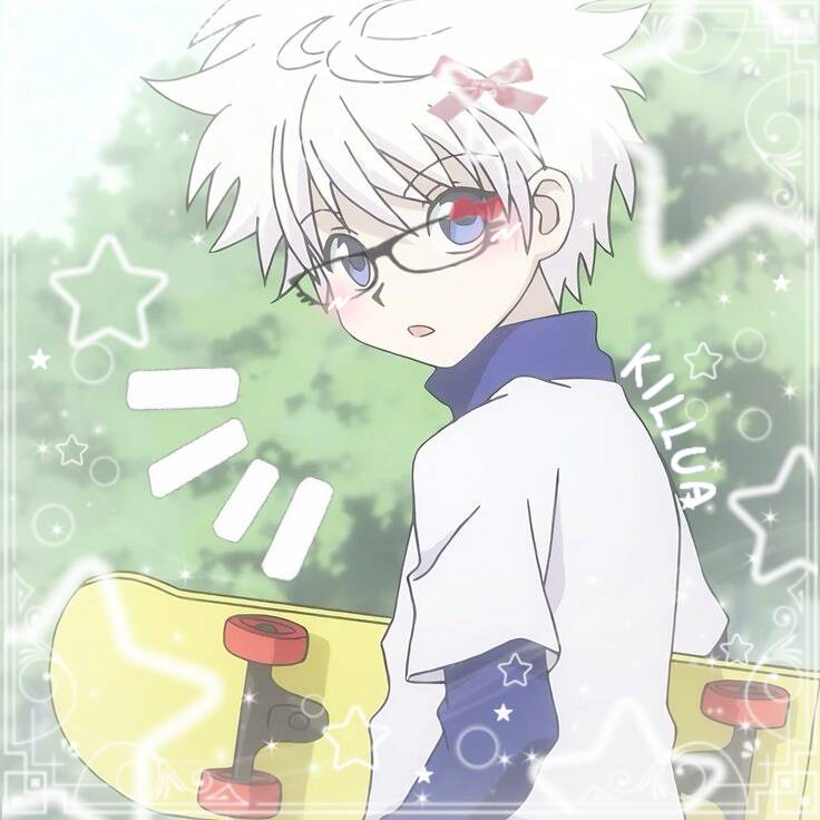 Killua pfp Profile Picture with Skateboard and White Hair