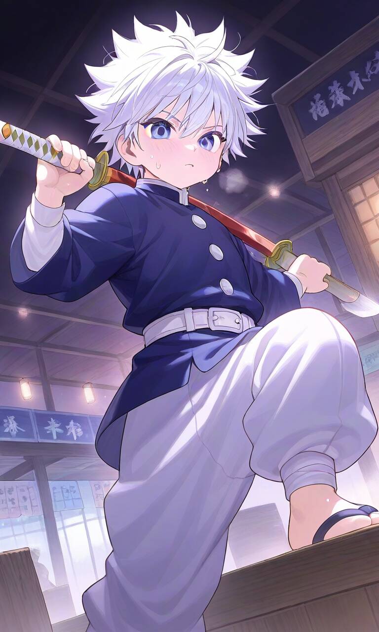 Killua pfp Profile Picture with Sword and White Hair