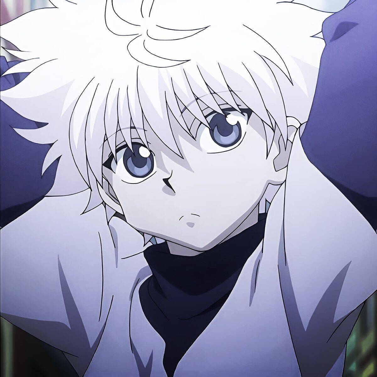 Purple pfp Profile Picture of Killua with White Hair and Blue Eyes