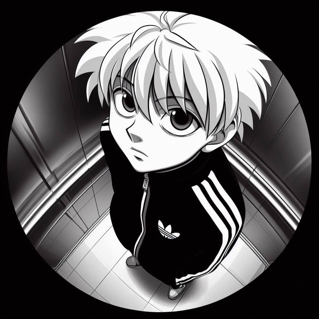 Purple pfp Profile Picture of Killua with White Hair in Elevator