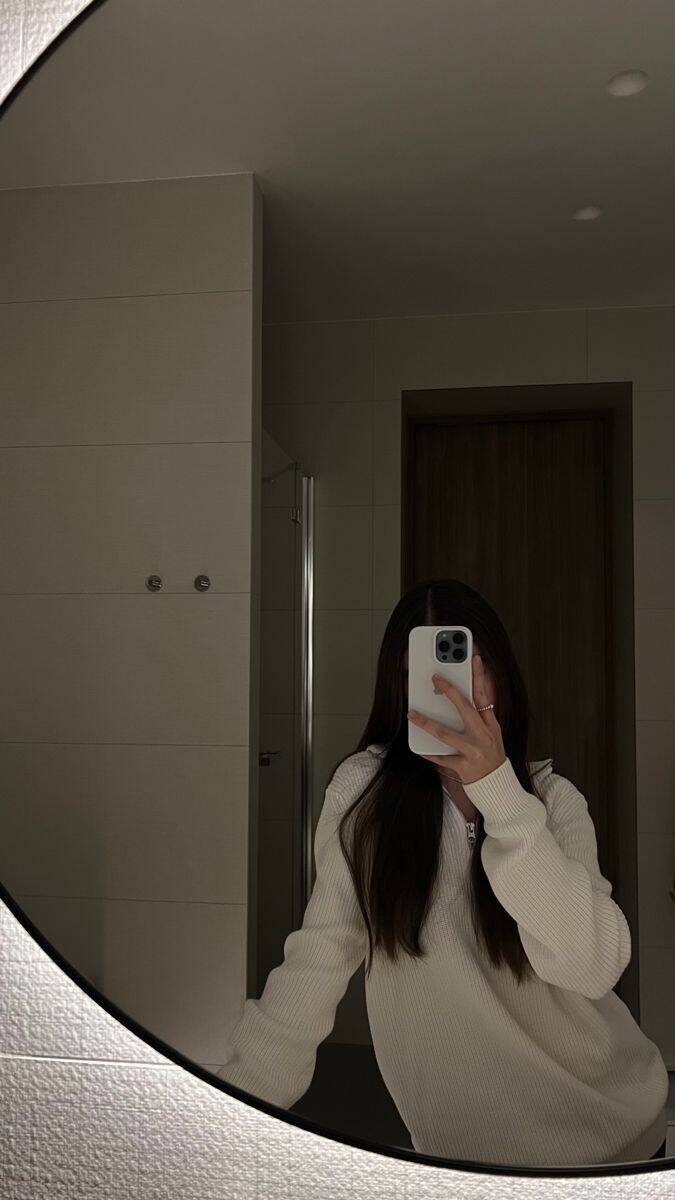 Girl​ pfp Profile Picture with Mirror and White Sweater