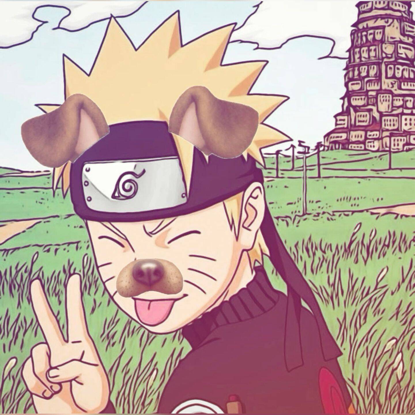 Naruto pfp Profile Picture with Dog Filter and Peace Sign