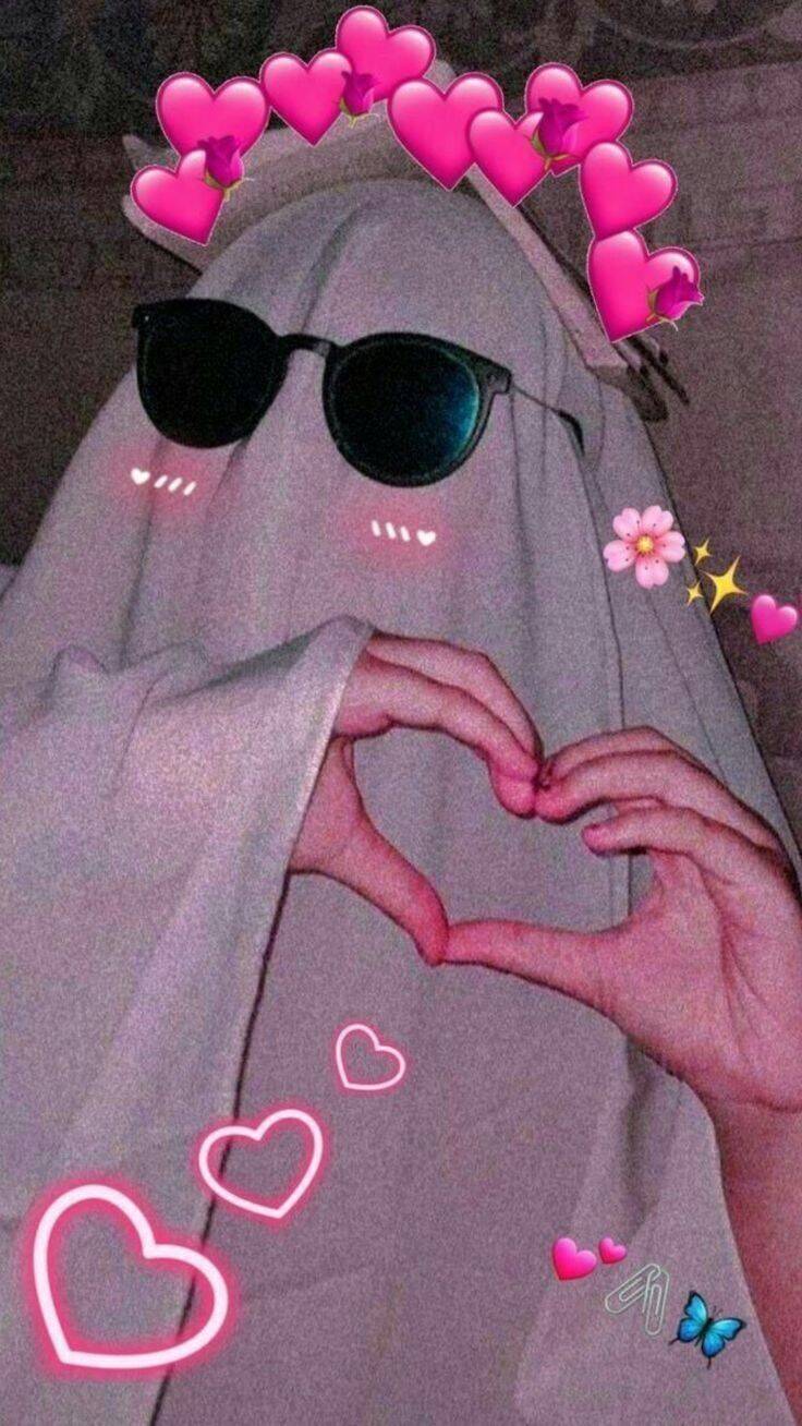 Ghostly Girl​ pfp Profile Picture with Hearts and Sunglasses