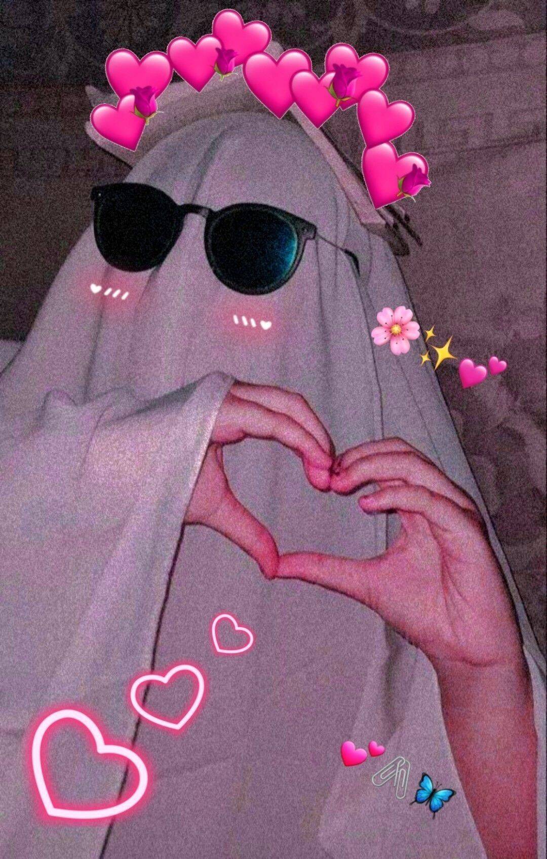 Girl in Ghost Costume with Hearts pfp Profile Picture