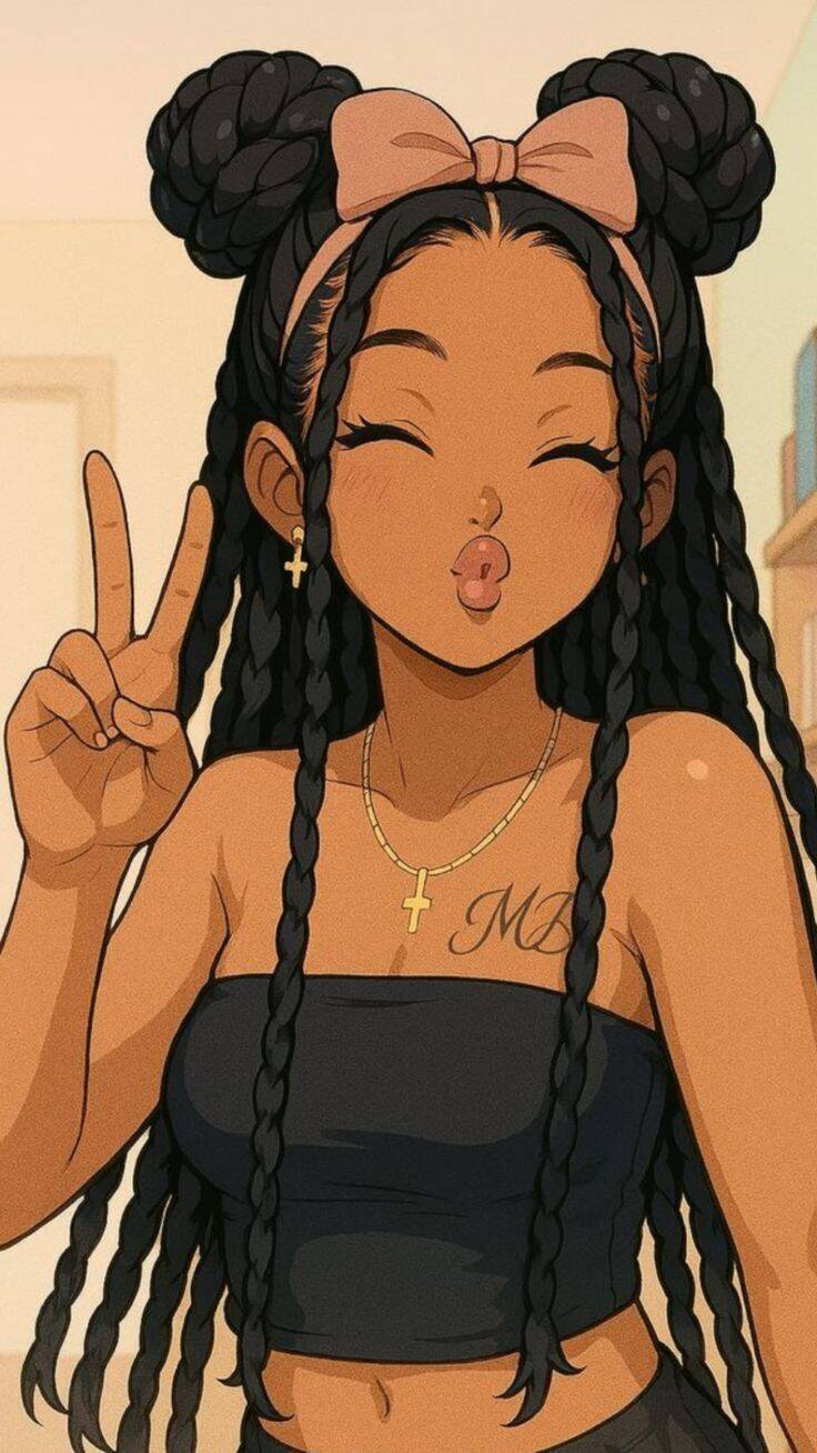 Girl​ pfp Profile Picture with Braided Hair and Pink Bow