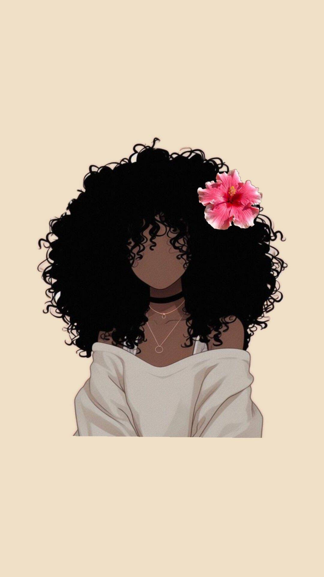 Girl with Curly Hair and Pink Flower pfp Profile Picture