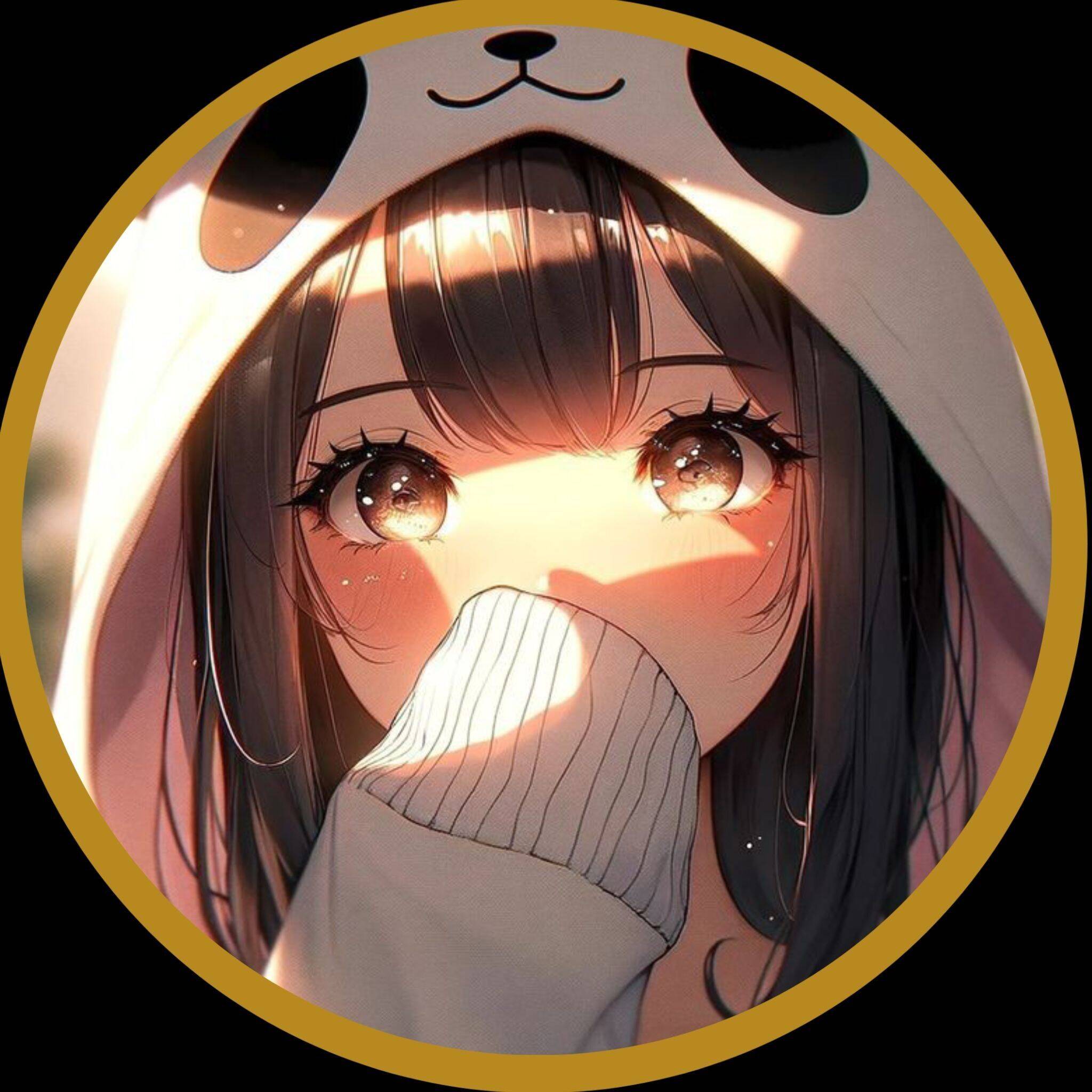 Girl​ pfp Profile Picture with Panda Hoodie and Shiny Eyes