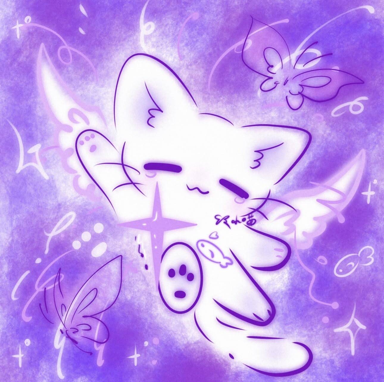 Purple Profile Picture of Cute Cat with Butterflies pfp Profile Picture