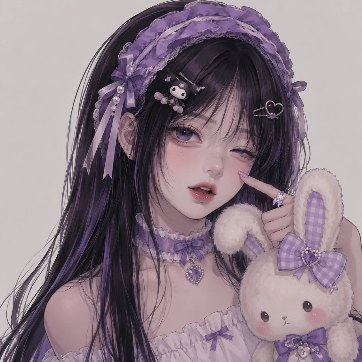Purple Profile Picture of Girl with Cute Bunny pfp Profile Picture