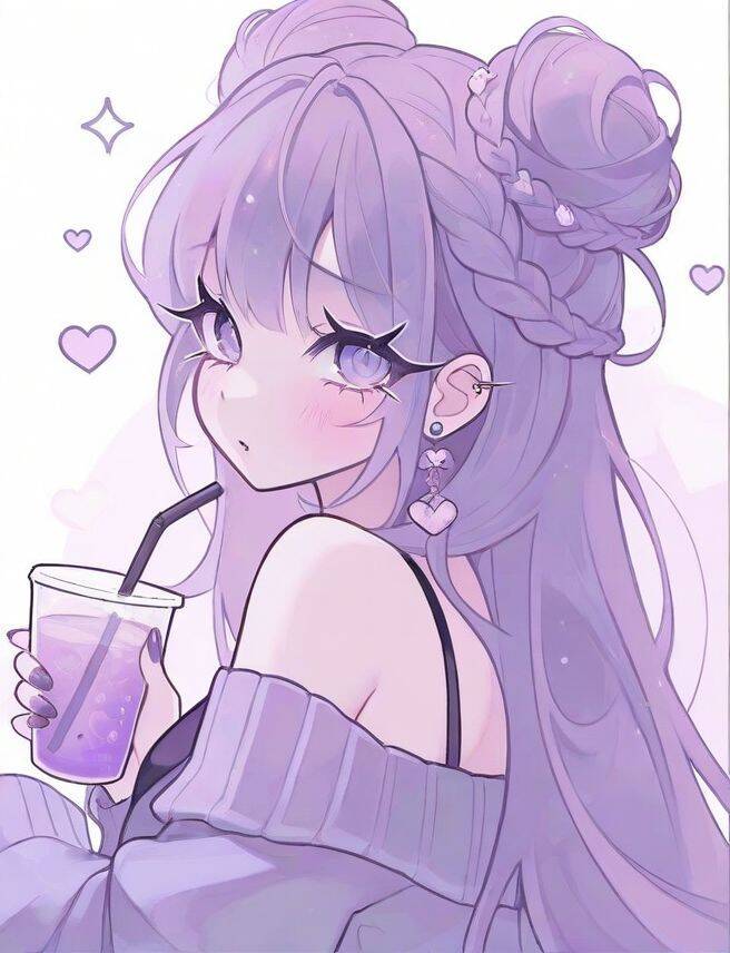 Purple Profile Picture of Girl with Sweet Drink pfp Profile Picture