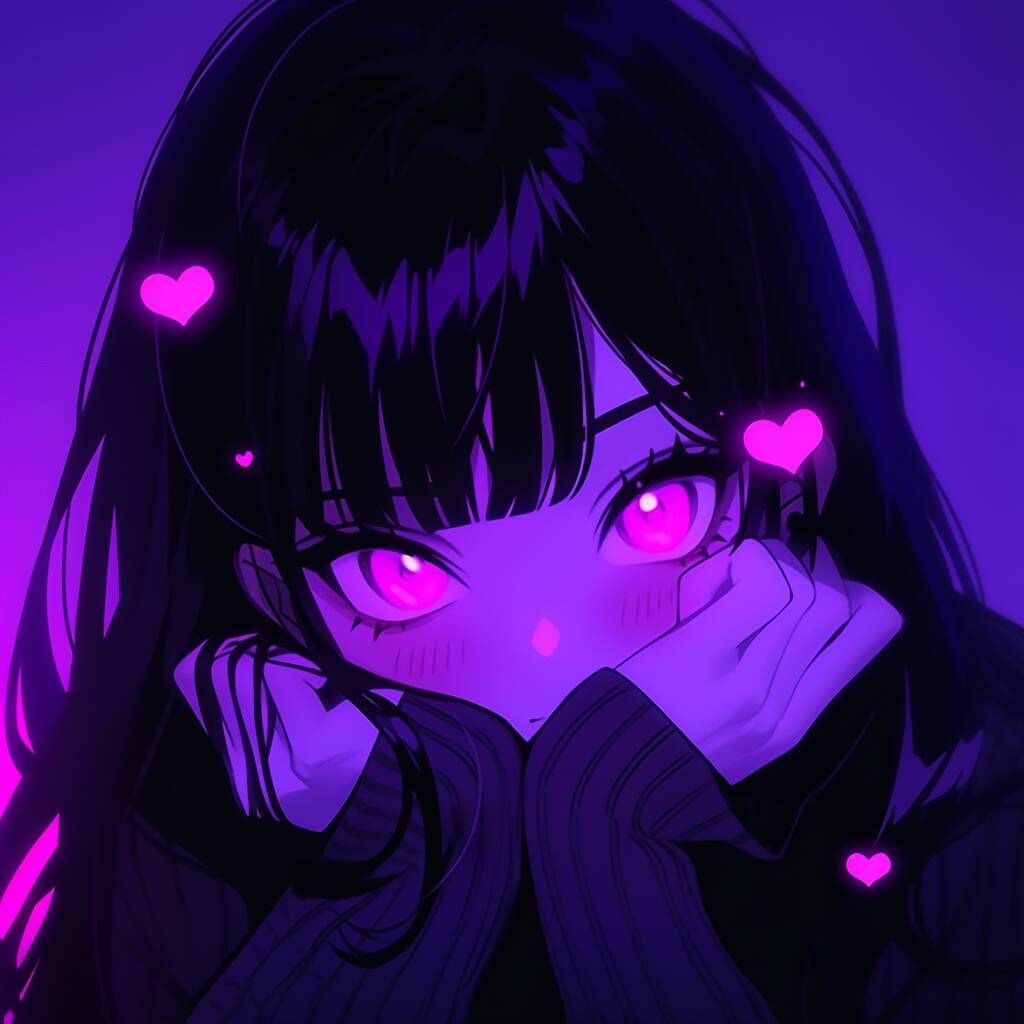 Purple pfp Profile Picture of Anime with Hearts
