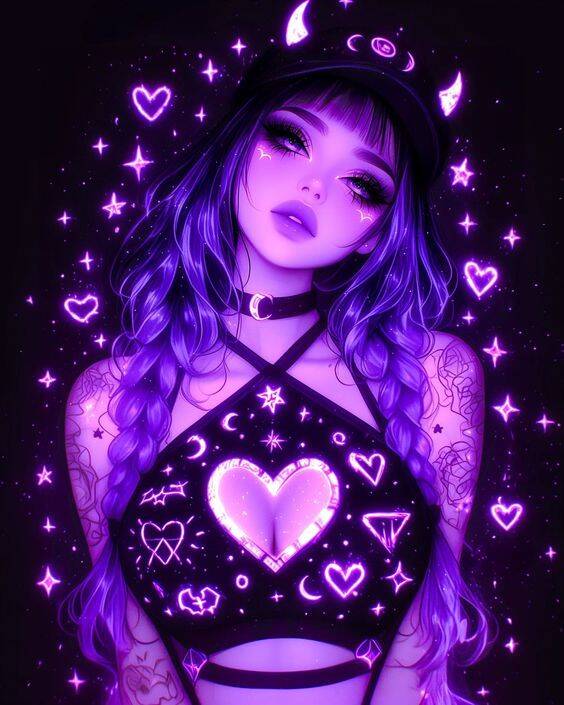Purple pfp Profile Picture of Girl with Shiny Hair