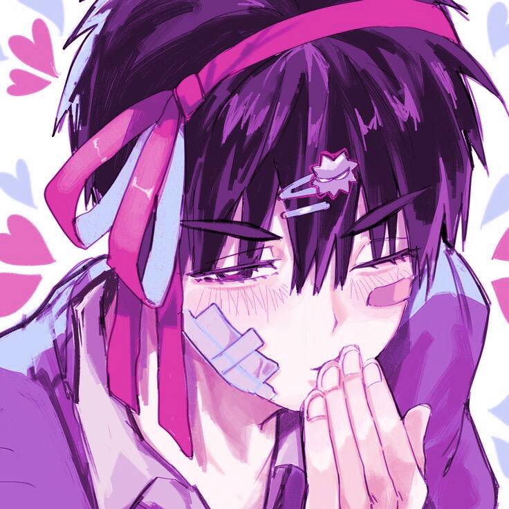 Purple pfp Profile Picture of Sad Boy with Broken Heart