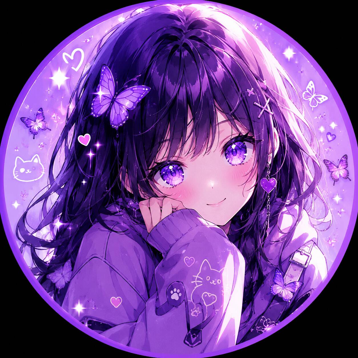Purple Profile Picture with Butterflies and Bright Eyes pfp Profile Picture