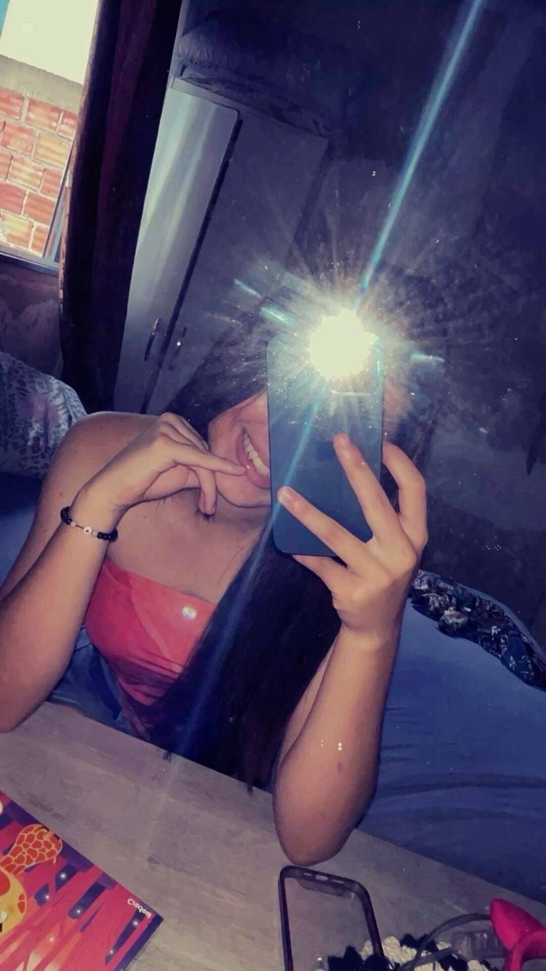 Girl with Radiant Smile and Mirror pfp Profile Picture