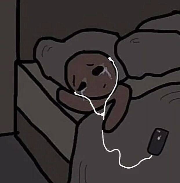 Sad Person pfp Profile Picture Lying Down with Headphones
