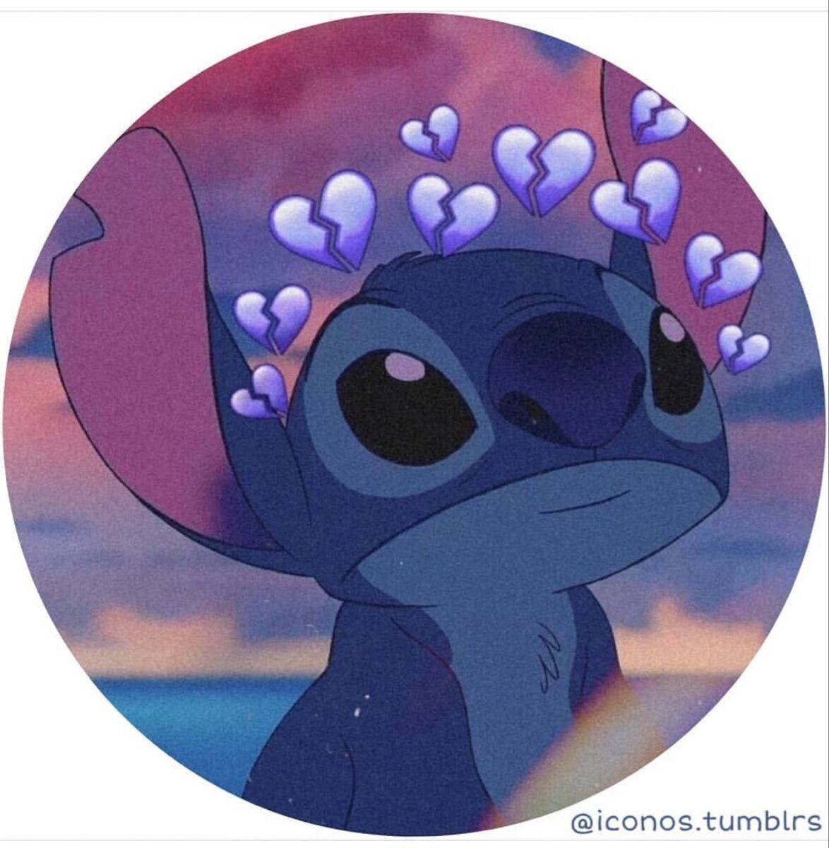 Sad Pfp Profile Picture of Stitch with Broken Hearts for WhatsApp
