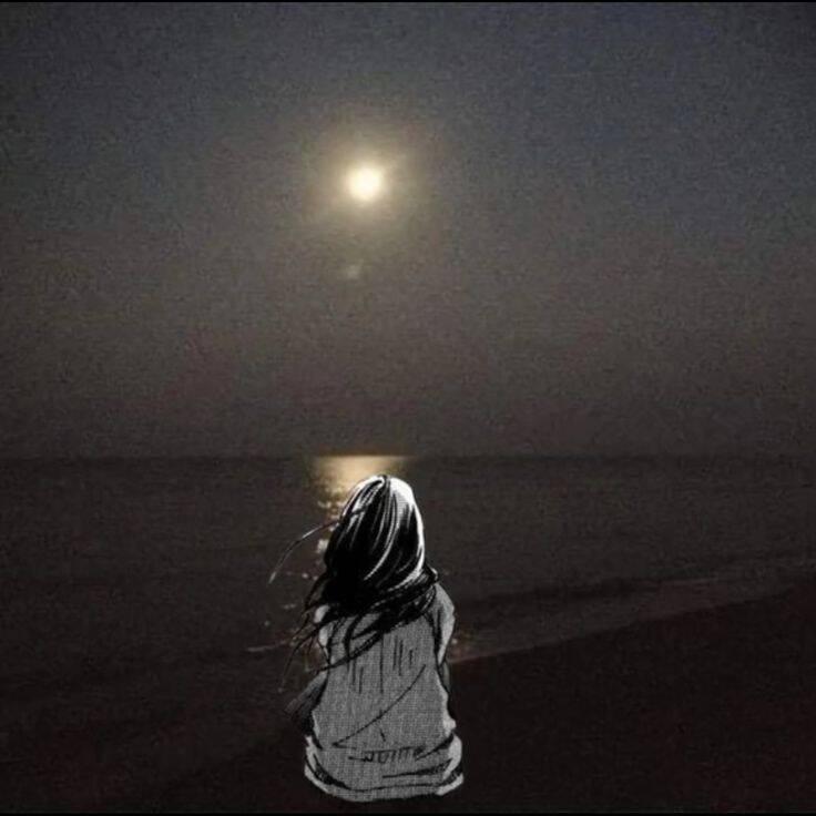 Sad Woman pfp Profile Picture Looking at the Moon