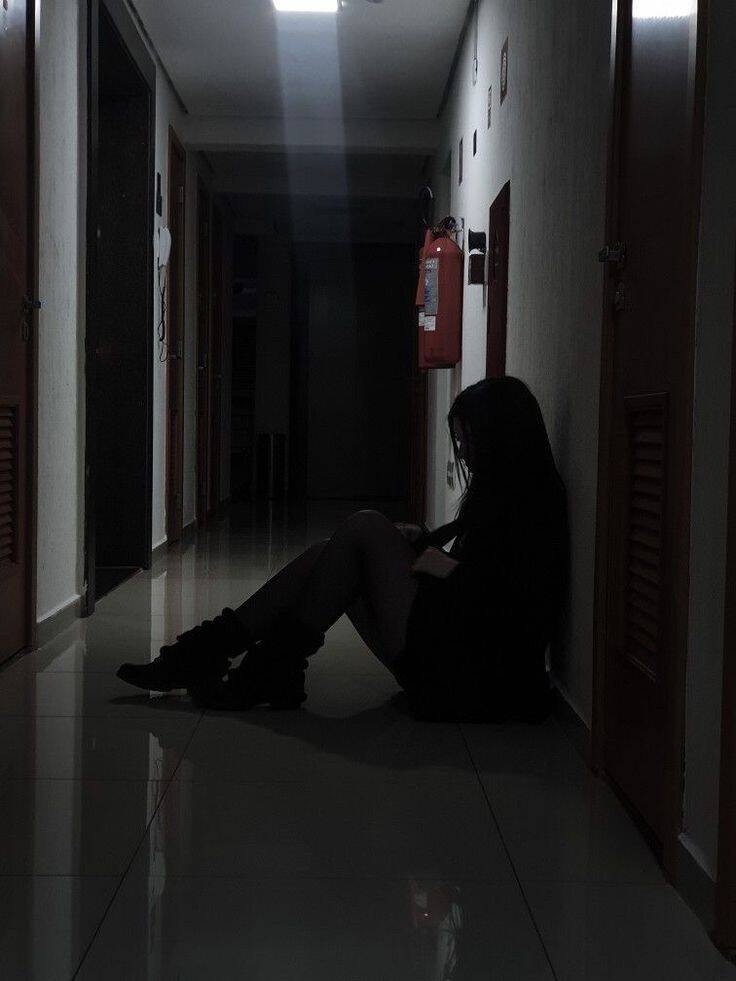 Sad pfp Profile Picture of Woman Sitting in the Hallway