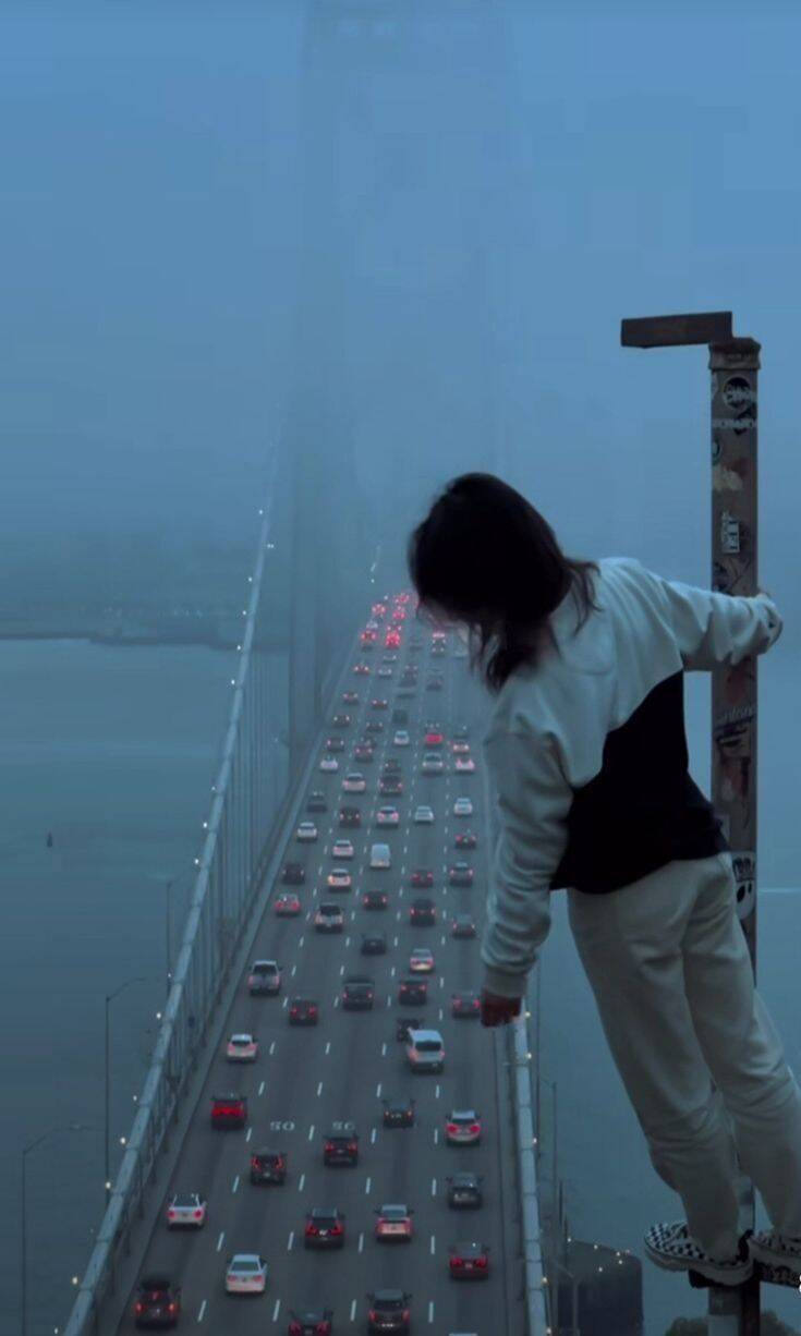 Sad pfp Profile Picture of Woman on Bridge on Cloudy Day