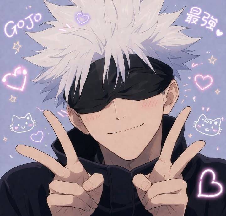 Satoru Gojo pfp Profile Picture with Smile and Peace Hands