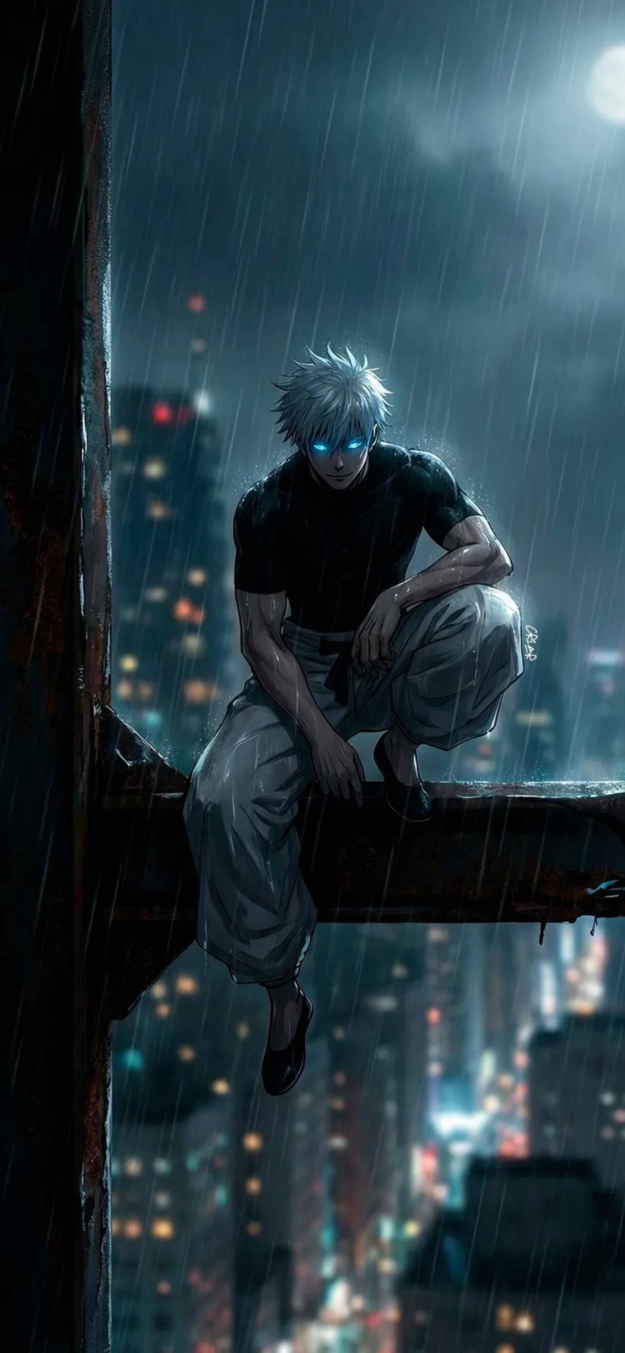 Satoru Gojo pfp Profile Picture Sitting in Rainy City