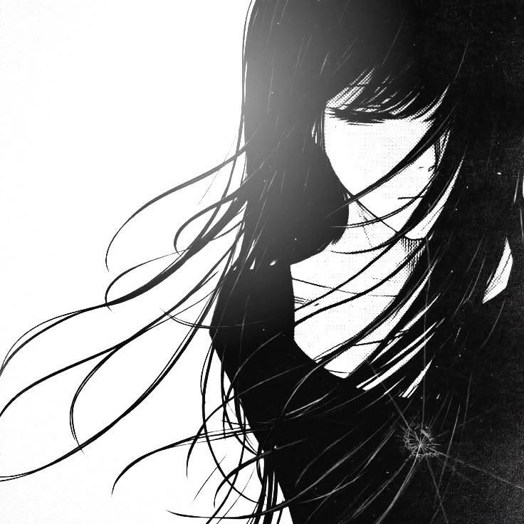 Emo pfp Profile Picture with Long Hair and Sad Look